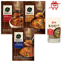 (꾸리미) 비비고 양지육개장 700g+ 순살감자탕 700g+ 스팸사골부대찌개 700g+ 사리당면 1개, 1세트, 700g