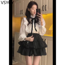 vsyoy 드레스 여성의 2023 봄 새로운 여성 셔츠 반쪽 길이 스커트 투피스 세트