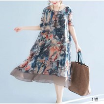 중년 40 50대 여성 여름 라운드넥 쉬폰 롱 원피스 엄마옷 빅사이즈 4XL까지