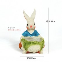 유럽풍 동물 수지 다육식물 화분 토끼화분 정원 거실 인테리어, 진한 파란색 바닥에 앉아 양배추 토끼 블루