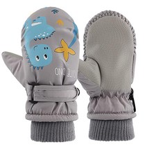 아동용 겨울 스노우 장갑 남아용 방수 스키 벙어리 장갑 플리스 안감 유아 소녀 방풍 따뜻한 장갑 스노보드 야외 스포츠용 (A-블루 공룡 M(4-6세)), A-Navy dinosaur