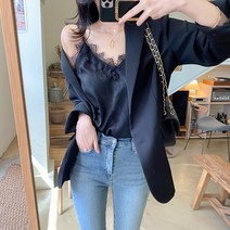 블랙홀제이 여성용 리아 레이스 나시 블라우스