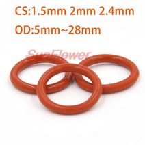 10/50PCS 레드 실리콘 링 가스켓 CS 1.5mm 2mm 2.4mm 5 ~ 28mm O 개스킷 식품 등급 고무 o Vmq 구색251545, OD 5mm, 1.5mm(10PCS)