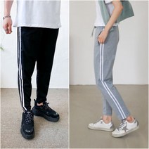 남녀공용 2선 두줄 라인 일자핏 트레이닝바지
