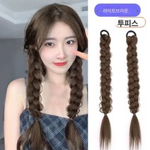 스위트 쿨 앤 스파이스 진주 권투 땋기 스트랩식 모조 가발 여 긴 포니테일 꽈배기 가발 더티 땋기, 연한 갈색 [한 쌍], 하나