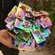 BISMUTH 비스무트 천연 석 크리스탈 무지개 밝은 금속 미네랄 블록 홀 사무실 디가우징 장식품, 6.25003000g
