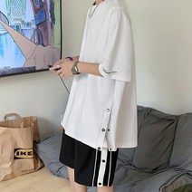 스틱 트임버튼 오버핏 반팔 반바지세트 남녀공용