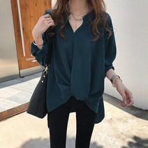 큰언니 빅사이즈 긴팔 블라우스 브이넥 오버핏 데일리 캐쥬얼