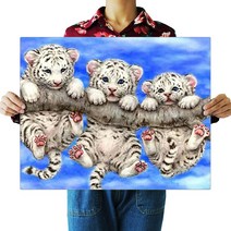 FASEN 보석십자수 DIY 키트 40 x 50 cm, ZSL004아기 호랑이 세 마리