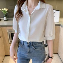 (특별할인)여성 퍼프소매 쉬폰셔츠 오피스룩 출근룩 5부