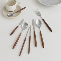 빈티지 월넛 우드 스텐 커트러리 한식 숟가락 젓가락 세트 브런치 디저트 디너 양식기, 한식수저세트(숟가락+젓가락)