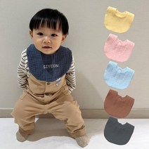 수피아코코 마카롱 6중 거즈면 아기 이름 자수 턱받이, 라운드, 자수X, 분홍