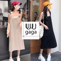 유유가가 여성 부드러운 1970 멜빵 미디 원피스