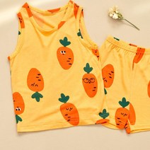 모이모이깜피 아동용 모달 민소매 내의 실내복 상하세트 뮤뮤캐롯(브라운)