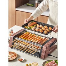 가정용 양꼬치 전기 구이 그릴 2in1 멀티 자동회전 바비큐 석쇠 불판 기계, 꼬치 10개 +그릴그물