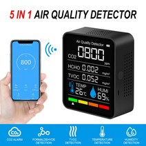 실내 공기질 측정기 먼지 WIFI CO2 미터 센서 대기 질 모니터 이산화탄소 검출기 Grhouse 온도 습도, [01] 5 in 1 Black