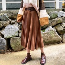니까니까 스웨이드 플리츠 롱 스커트 벨트 세트 1+1 여성 주름 치마