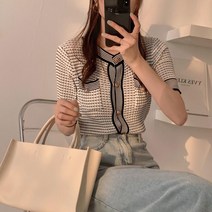 잇츠스타일 명품st 얇은 반팔 여성 니트 가디건 슬림핏 하객룩 격식룩