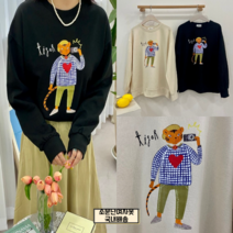 국내제작 찰칵 랑이 프린팅 포인트 루즈핏 맨투맨 티