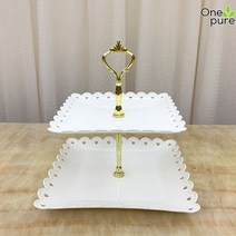 케이크스탠드 플레이팅 3단 접시 북유럽 파티 케익, 골드 크라운 정사각 2단