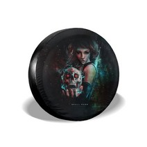 지프 카시트 커버Skull Spare Tire Cover Sugar 지프 스페어 타이어 커버 할로윈 선물 재미있는 백업 카메, 10 은_03 16in