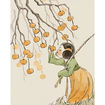 DIY그림색칠하기 감나무 고양이 모란꽃 잉어 조롱박 행운 복을 얻게 되는 재물부귀 수묵동양화 그리기 선물용 집에서 즐기는 집중력향상 감압 피포페인팅 40*50CM, 부귀재물도그리기12번-액자프레임포함
