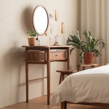헤세 월넛 원목 수납 미니 화장대세트(거울+원형스툴), 단품