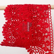 프리미엄 자수 원단 레이스 펀칭 천 치마 리폼 면 줄 의류 웨딩 부재료 스커트 밑단 DIY, 레드컬러135cm