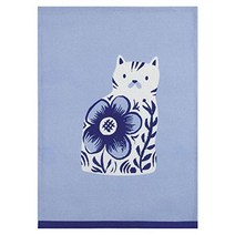 Peking Handicraft Sarah Watts 블루 플로럴 캣 델프웨어 프린트 디자이너 주방 접시 티 타월 행주