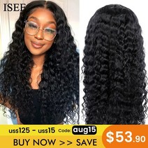 [레브] 인모 연습용 가발 brazilian wig deep wave lace frontal wigs 10a isee hair lace front human hair wigs, 30인치, 4x4 가발 220 밀도