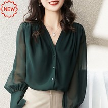 가을 니트 블라우스 프렌치 브이넥 여성 셔츠레이스루즈블라우스여자 실크블라우스