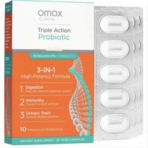 Omax3 Probiotic+Prebiotic 50 Billion CFU 오맥스프리바이오틱스+프로바이오틱스 30정x3팩 총90정