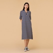 JAJU/자주 여 BETTER_코튼 카라 스트라이프 반팔 원피스_DARK NAVY
