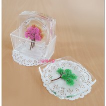 압화컵받침 티코스터 컵받침대 투명 사각 아크릴 벚꽃 5p세트 홈카페 선물