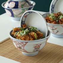 히미츠 텐동 그릇세트 7종 일본 가정식 뚜껑있는 돈부리 규동 덮밥 라면 밥 국 도자기, 블루 대