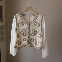 여성복 스윗플라워 펀칭가디건 브이넥블라우스 chiffon shirt 비보뉴 E534G575