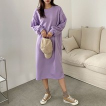 오슈 여성 가을 기모 꾸안꾸 재택룩 집앞패션 라운드 롱원피스