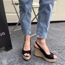 봄 여름 플랫폼 키높이 밀짚 여름 여성 캐주얼 웨지힐 통굽 스트랩샌들