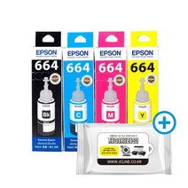 엡손 정품잉크 T664 4색세트 + 항균물티슈, 1개, 정품_T664 4색세트 + 항균물티슈