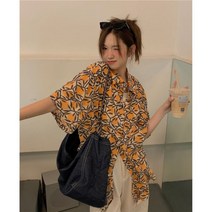 데일리룩 심플 여름 귤 루즈핏 반팔 셔츠 탄력 입기편한