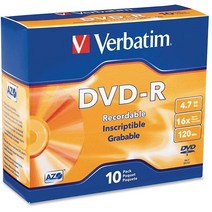 Verbatim DVD-R 빈 디스크 AZO 염료 4.7GB 16X 녹음 가능한 디스크 - 10팩 슬림 케이스, Media Disc_100 Pack