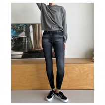 여성 기모 데님 청 레깅스 팬츠 심플 워싱 밴딩 바지 여자청 데님진 밴딩청 스키니