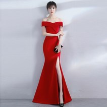 이브닝 드레스 일자 어깨 드레스 롱 날씬해 보이는 파티 이브닝 드레스