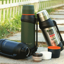 [LUXH] 스테인레스 보온병 (1.3L 1.6L.2L 2.5L) - 손잡이+어깨끈, 카키, 2500ml