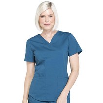 CHEROKEE Scrubs for Women 작업복 전문가용 브이넥 상의 부드럽고 신축성 있는 WW665 일렉트릭 핑크 [미국 직배송], Caribbean Blue, 5X-Large Plus