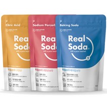 리얼소다 프리미엄 리필팩 3종세트 프리미엄 베이킹소다 1kg + 프리미엄 과탄산소다 1kg +프리미엄 무수 구연산 1kg 식용 파우더 세제 빨래, 팩 1kg 3종세트(3kg)