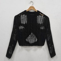 오오엘 여성용 비치 꽈 라운드 여름 그물 니트, 블랙