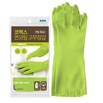 코멕스 마이사이즈 천연고무 주방용 면코팅 고무장갑 그린 L (대), 6개