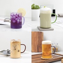 내열 유리 머그컵 투명 가벼운 무지 머그컵 데일리 사무실 홈카페, 라이트퍼플, 460ml