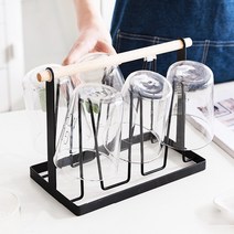 루나리빙 북유럽풍 다기능 컵걸이 겁건조대, 원목 컵걸이(블랙)